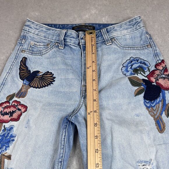 Abercrombie & Fitch Jeans SZ 25 Annie Girlfriend Floral Embroidered Distressed - Picture 8 of 16